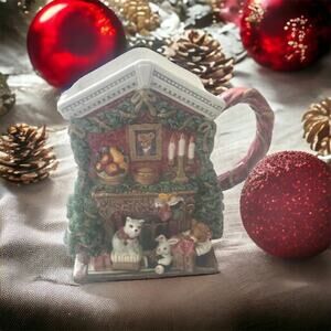 Fitz and Floyd Christmas 2 QT Ceramic Pitcher Dog, Snowman, Teddy Bear 1995